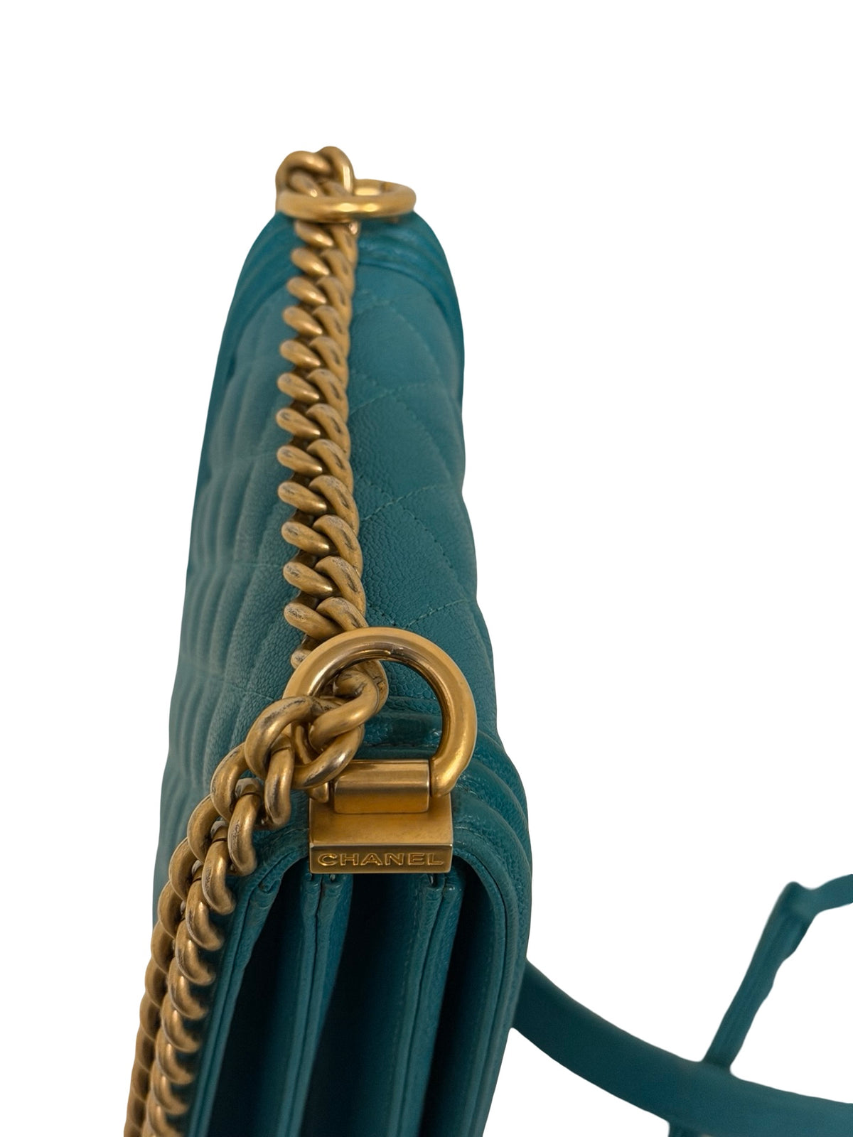 Chanel North South Boy Flap, Turquoise Caviar