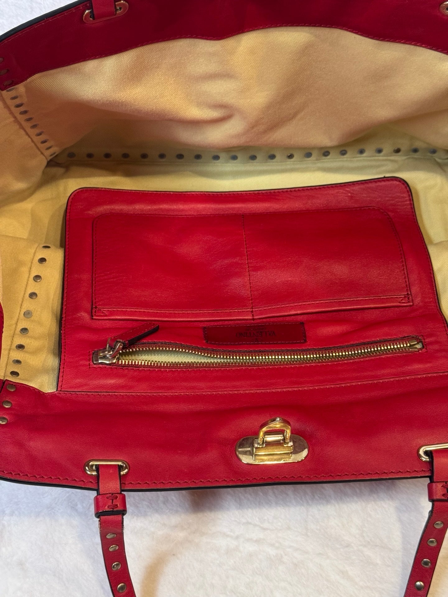 Valentino Rockstud Large Tote – Red Calfskin, Gold Hardware
