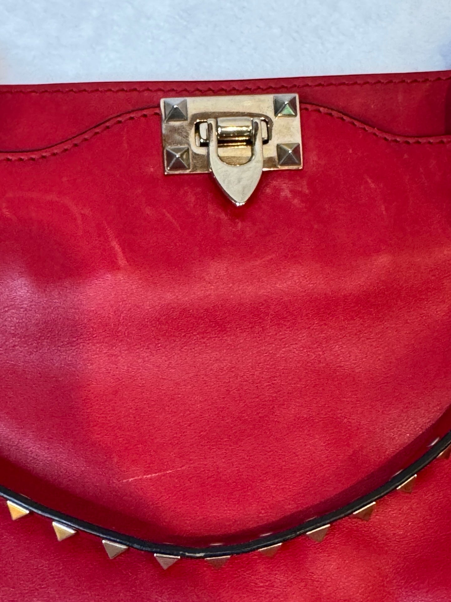 Valentino Rockstud Large Tote – Red Calfskin, Gold Hardware