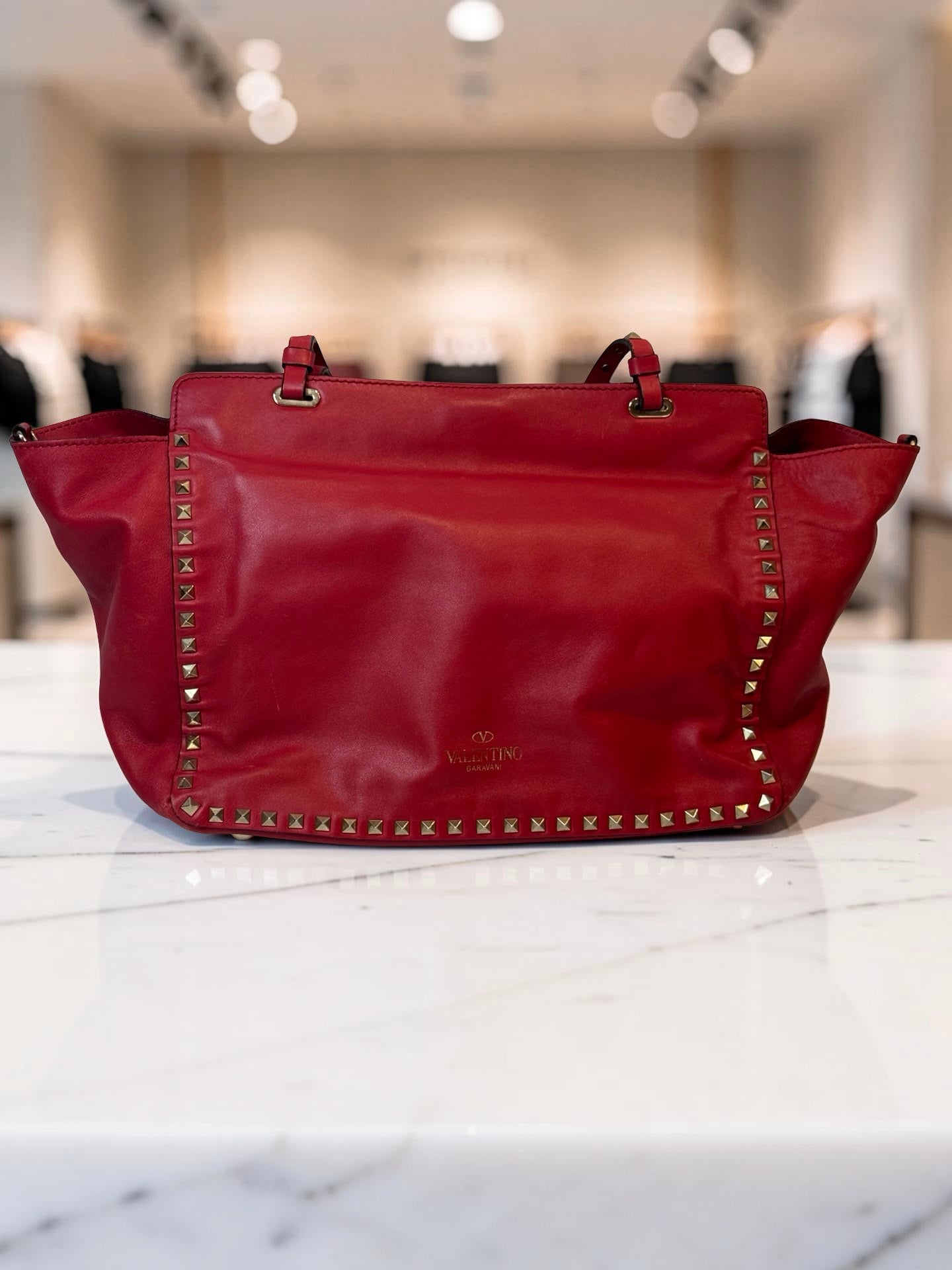 Valentino Rockstud Large Tote – Red Calfskin, Gold Hardware